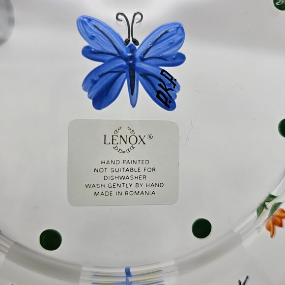Lenox Natures Splendor Glass Dessert Plates 4 Hand-Painted Floral Insect Design - Picture 13 of 15